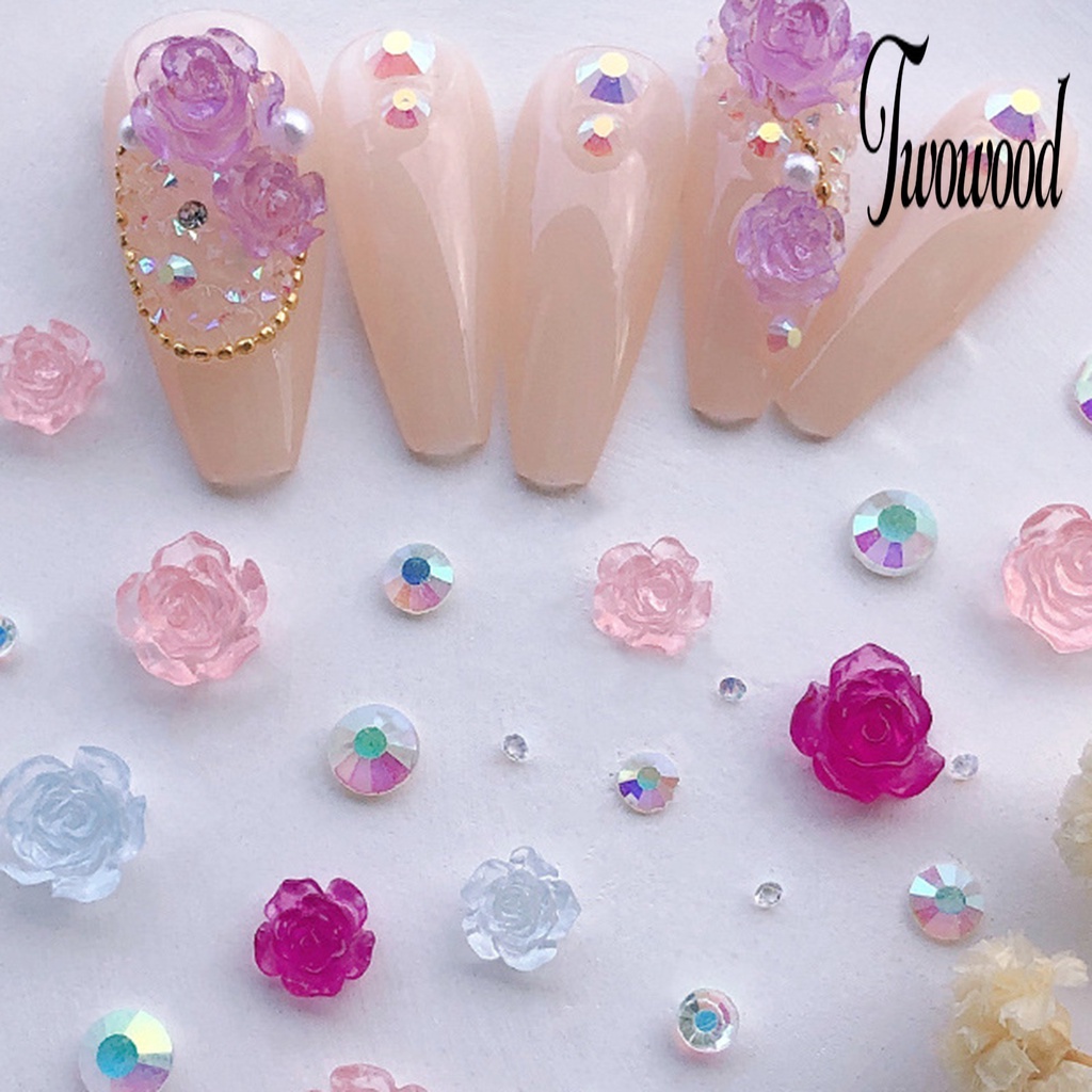 6 Grid / Kotak Aksesoris Kuku Bentuk Bunga Kamelia Warna Putih Mutiara Untuk Nail Art Wanita