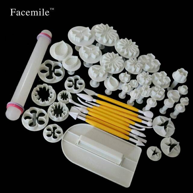 46pcs Cetakan fondant alat dekorasi kue cetakan loyang Rolling pin smoother modelling tools pie alas