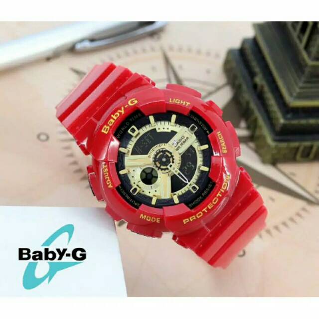 JAM TANGAN CASIO BABY-G BABYG BGA-110 TALI MERAH REMAJA WANITA CEWEK CEWE PEREMPUAN ANTI AIR KEREN