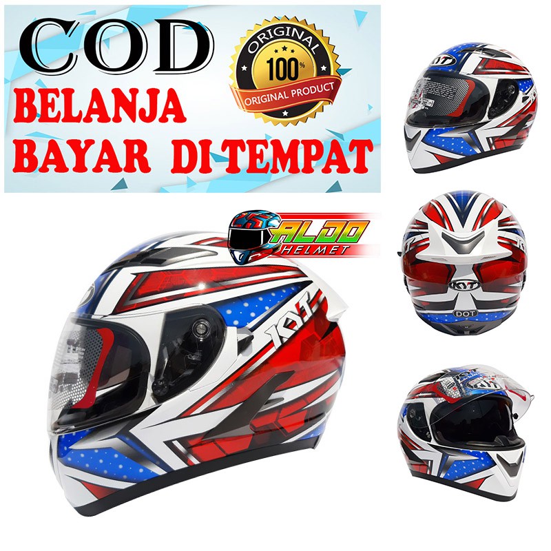 KYT FALCON MOTIF ALL STAR WHITE RED BLUE ORIGINAL HELM FULL FACE CEWEK COWOK DOUBLE VISOR