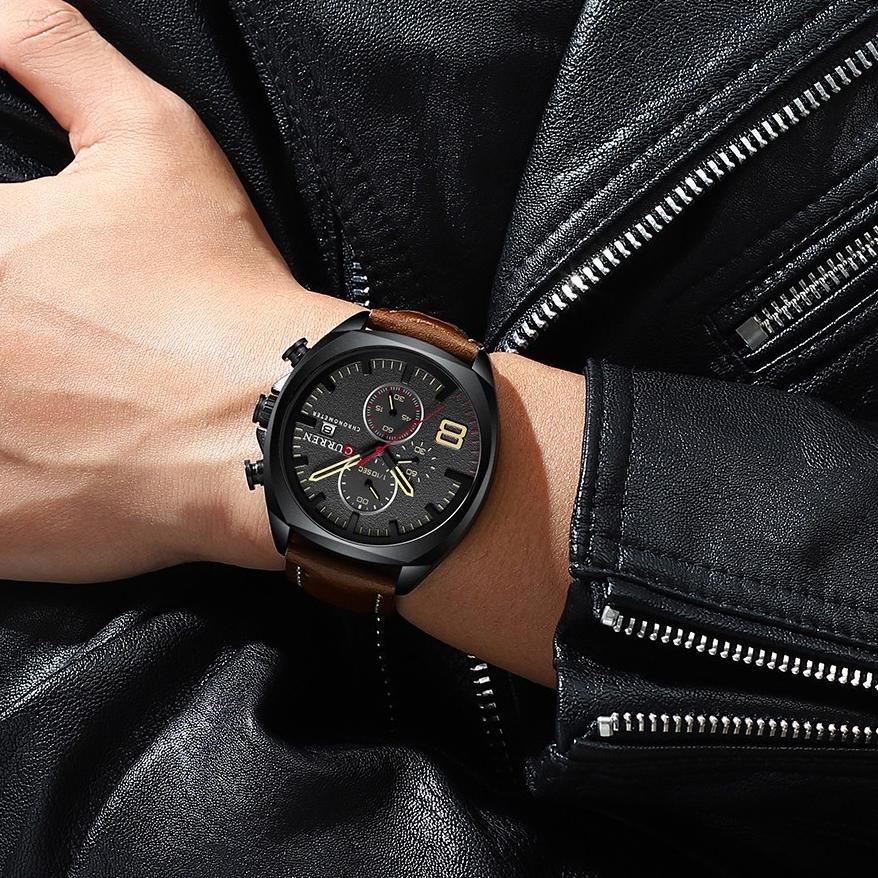 ☄ CURREN 8324 Jam Tangan Pria Analog Tali Kulit Chronograph Aktif CURRENOS ♦