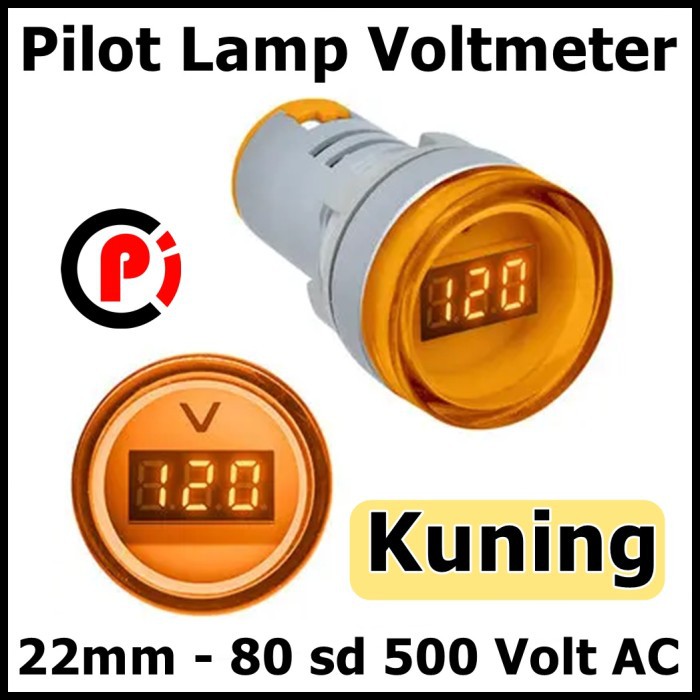 Pilot Voltmeter 22mm Bulat 80- 500 Volt V Indikator Tegangan AC Kuning