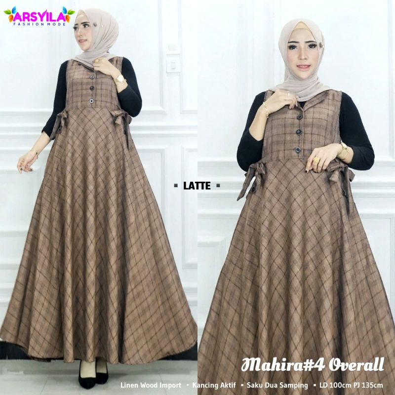 Moren Baju Kodok Rok Panjang Wanita Dewasa Linen Wood LD 100 Long Overall Cewek Kotak Kotak Murah