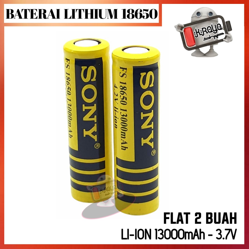 Baterai Charger 18650 Li-ion 4.2volt-13000mAh Warna Kuning Tube Positif Ceper Isi 2pcs