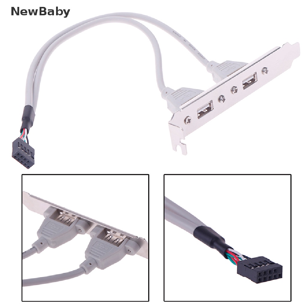 NewBaby 1Pc 2 Port USB2.0 Rear Panel Expansion Bracket to Motherboard USB Header Adapter ID