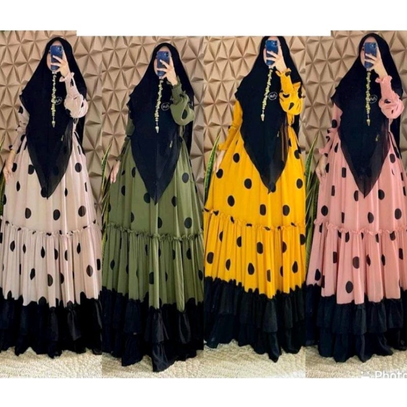 GAMIS SYAR'I POLKADOT SUPER JUMBO//GAMIS POLKADOT SET KERUDUNG//GAMIS SYAR'I//GAMIS PLUS KHIMAR//GAMIS POLKADOT VIRAL//GAMIS MURAH//GAMIS MEWAH//GAMIS KOMDANGAN//GAMIS TERBARU