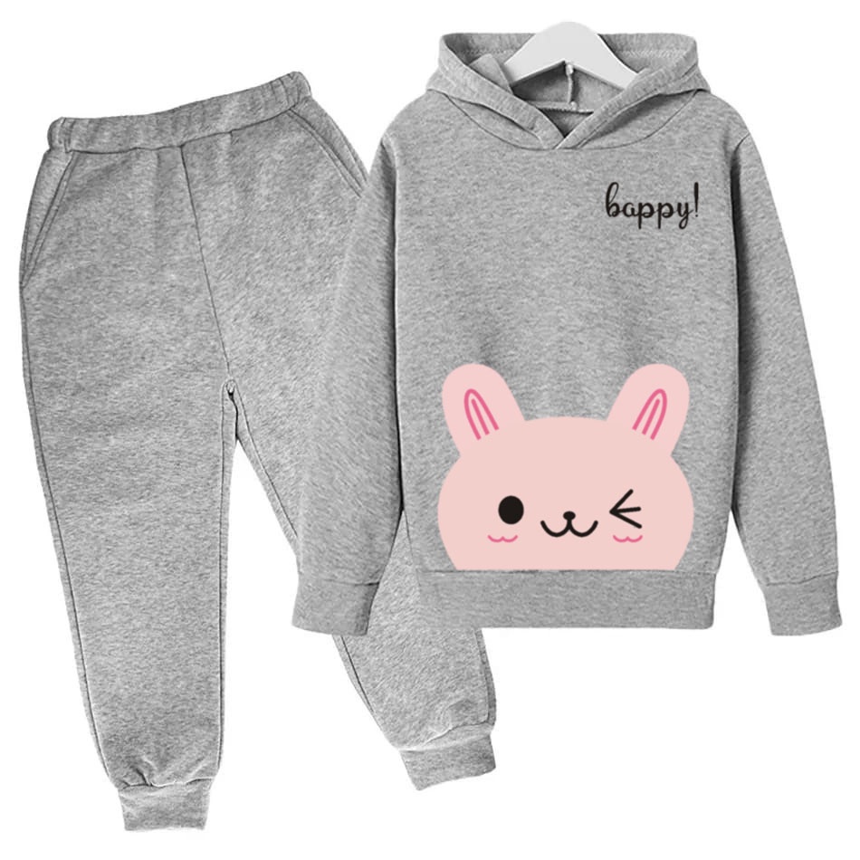 BESS - Setelan Hoodie Wanita Murah / Setelan Hoodie + Jogger Abu - HAPPY CAT