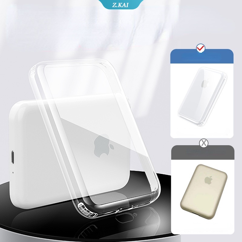 Case Pelindung Baterai Eksternal Bahan Silikon Transparan Anti Gores Untuk Apple MagSafe