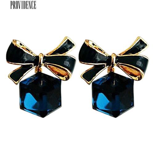 1 Pair Ikatan Simpul Cube Crystal Berlian Imitasi Ear Studs