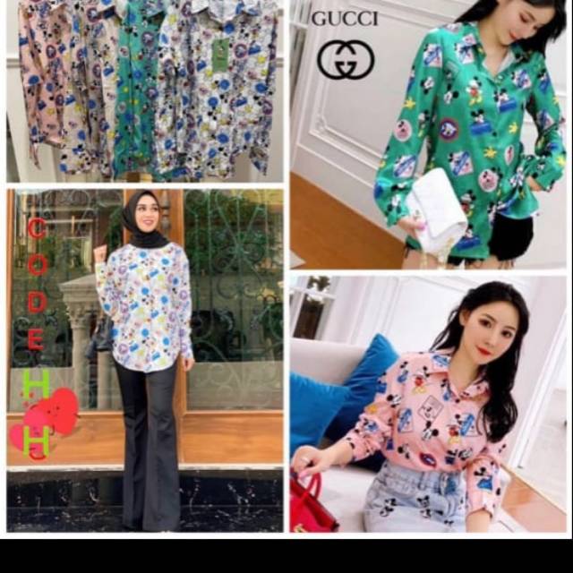 Kemeja Mickey mix Gucci Armani silk premium Ready