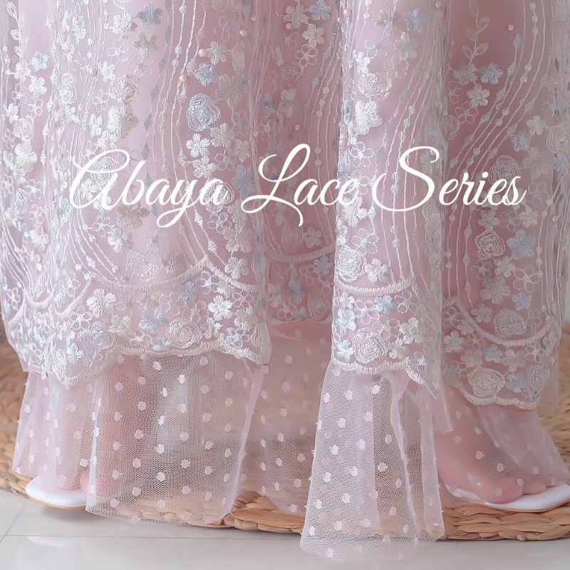 Abaya Cantik - Bloomy Lace - Butik Chlaris - Dusty Pink - Size A