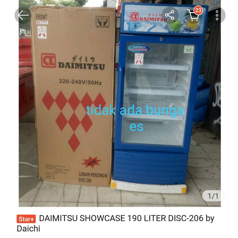 Showcase Daimitsu 206 lemari pendingin tidak ada bunga es
