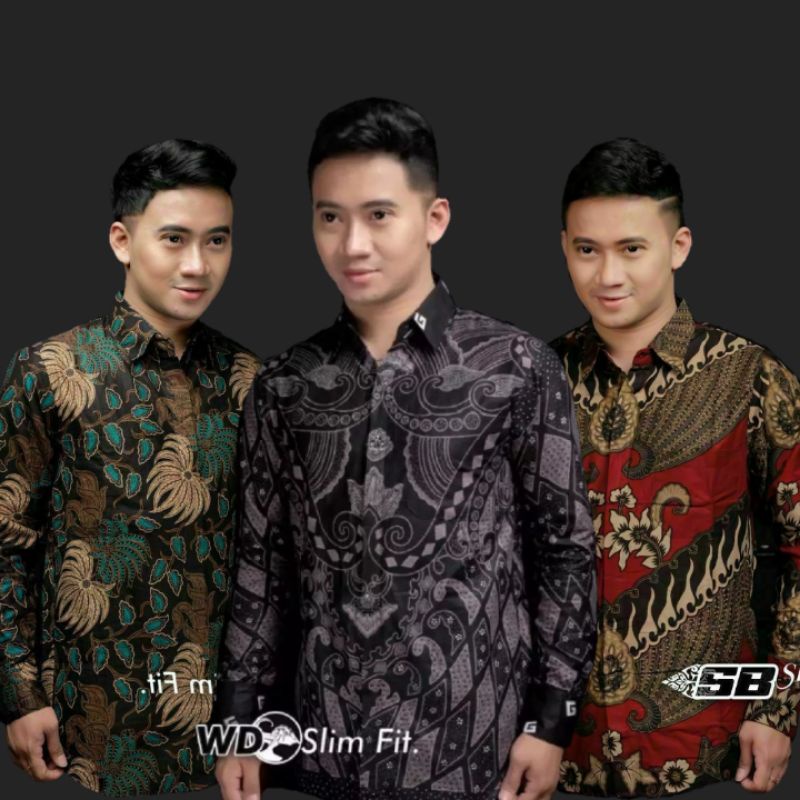 Kemeja Batik Pria Anyar Lengan Panjang Casual Modern Modis Men in Black Hitam Manis Size M L XL XXL Batik Pria Kantor Soloan