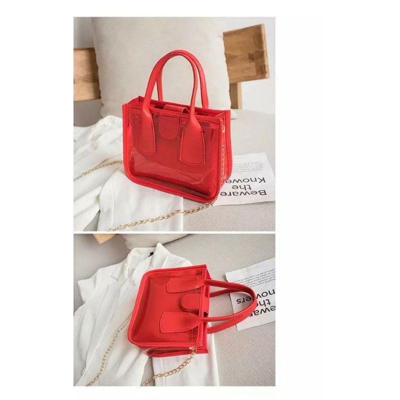 FLASH SALE 10.10 - TRANSPARAN JELLY BAG TAS SELEMPANG TAS KULIT SINTETIS HANDBAG TAS WANITA MURAH