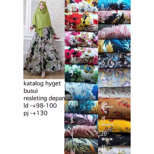 Grosir gamis hyget motif bunga murah