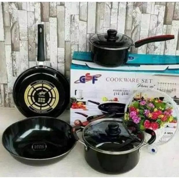 ~~~~~] panci set enamel tutup full kaca GSF paket 6in1 original anti lengket