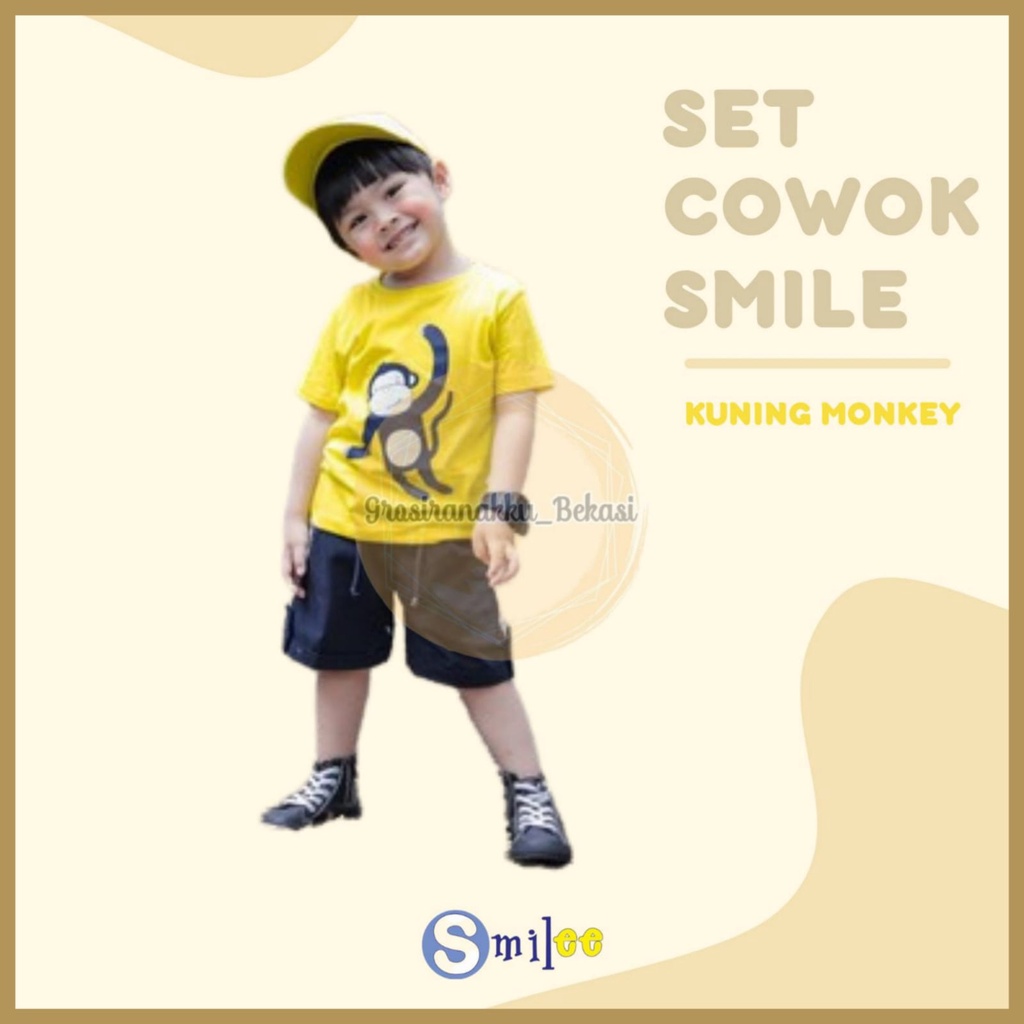 Setelan Anak Cowok Kuning Monkey Size 1-3Tahun Murah