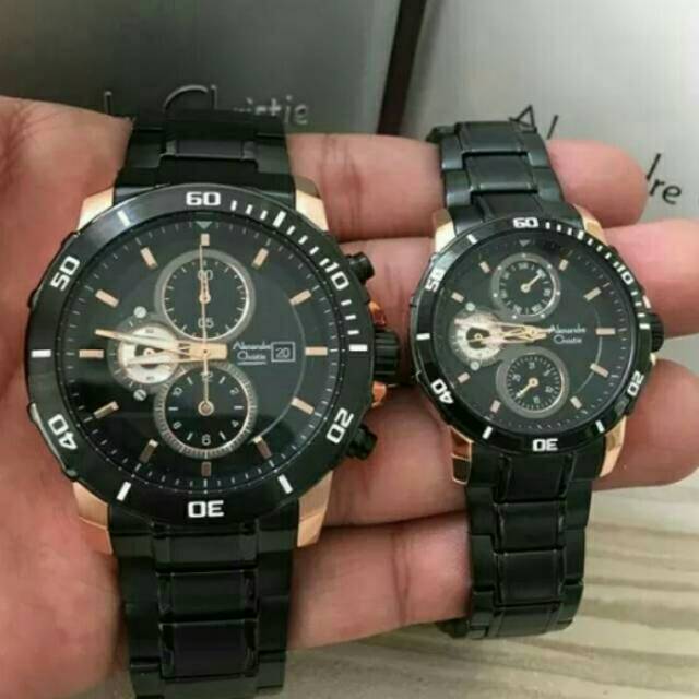 JAM TANGAN COUPLE ALEXANDRE CHRISTIE AC 6473 BLACK ROSEGOLD