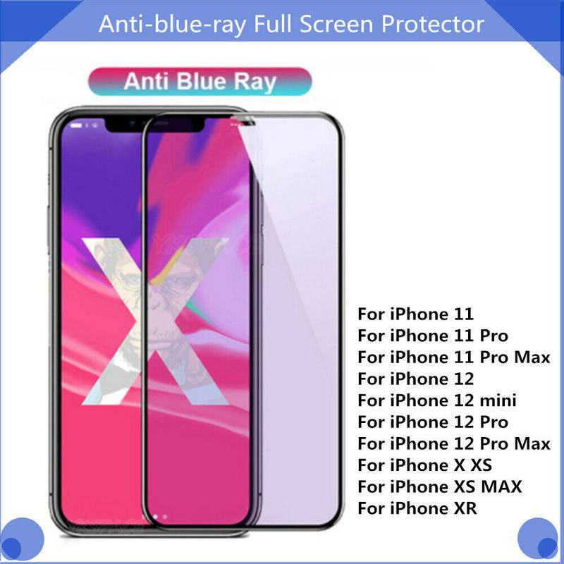 Screen Protectors Anti Blu-Ray Eye Protection For iPhone 11 12 Pro Max Mini Tempered Glass For iPhone 7 8 Plus X XS Max XR SE 2020