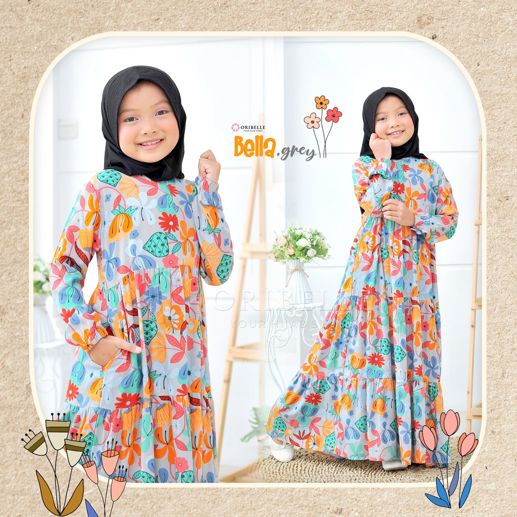 Bella Dress by Oribelle Kids (Daily Dress Anak Muslim Motif Bunga)