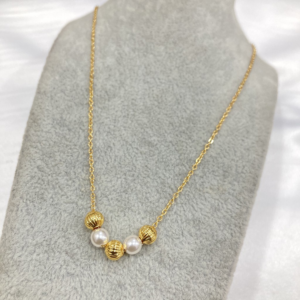 Kalung Wanita Lapis Emas Bola Mutiara Aksesoris Perhiasan Fashion
