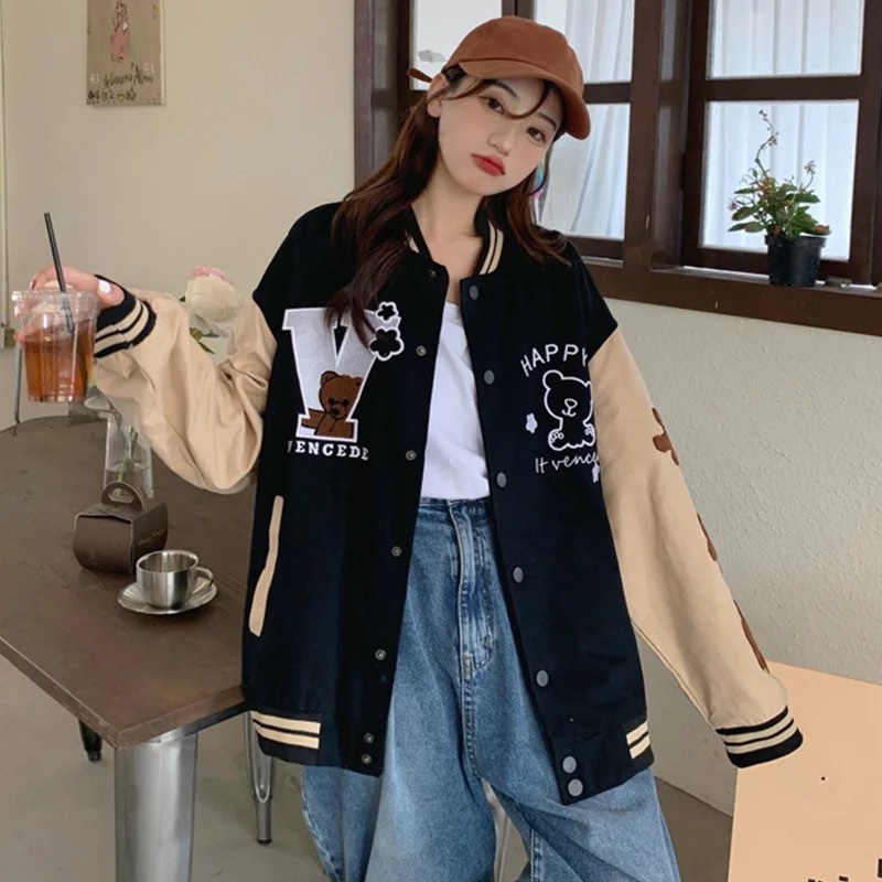 V VENGEDE 2XL 3XL Jacket Varcity Baseball Oversize | Outerwear Wanita Terbaru Fashion Terkini Korean Style