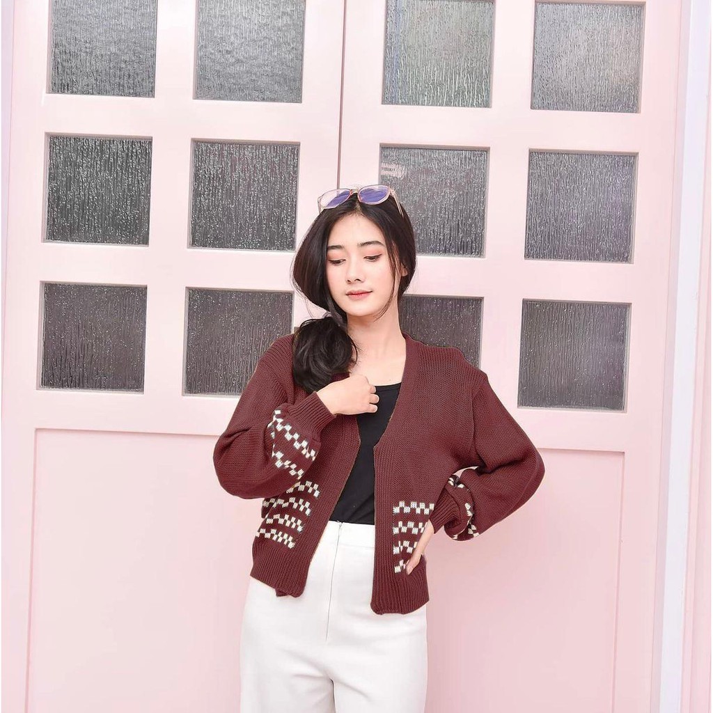 TokoMilkan - Cardigan Rajut Wanita Strip SHIRA CROP CARDY | Outer Cardy Rajut Wanita