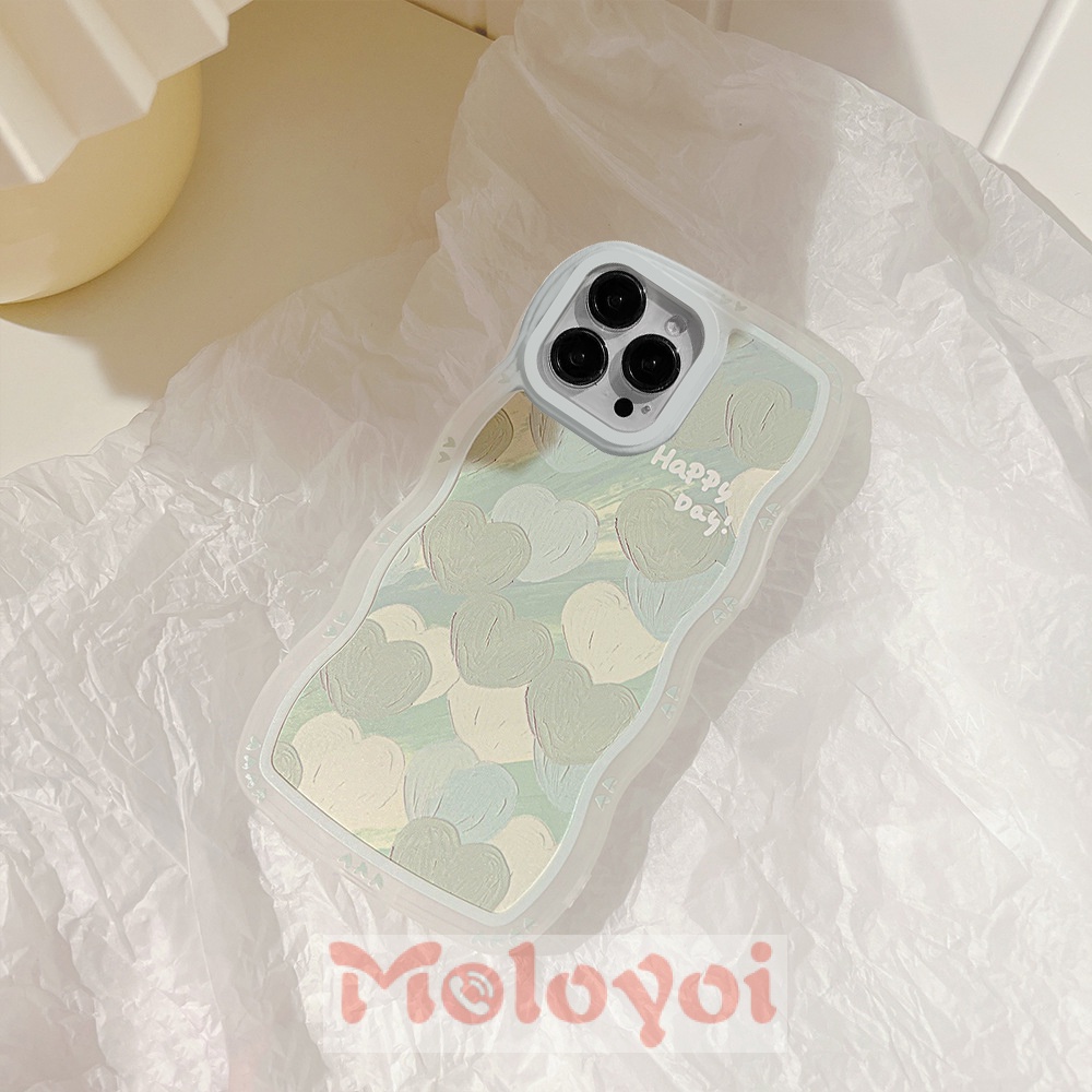 Soft Case Motif Hati Warna Hijau Untuk IPhone 11 12 13 14 Pro MAX 7plus XR X XS MAX 6 6s 7 8 14 Plus SE 2020