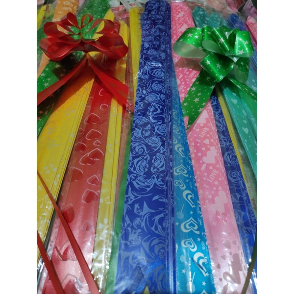 

PITA TARIK BUAT HIASAN PARCEL HANTARAN SESERAHAN / PITA TARIK SERUT BUNGA UNTUK KADO BAKI LAMARAN