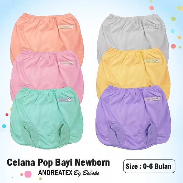 1 Pcs Celana Pop Bayi Andreatex Boboko Polos Warna Pastel 0-6 Bulan