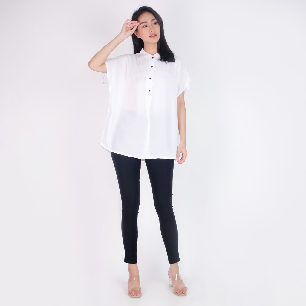 ARENA - Kemeja Wanita Jumbo Oversize Polos Kerah Shanghai / Mandarin Collar Shirt