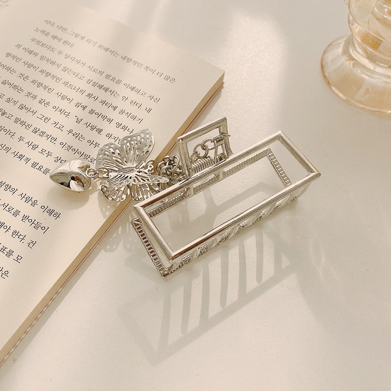 Elegant Butterfly Heart Duckbill Clip Simple Silver Chain Pendant Hair Clips for Women Accessories