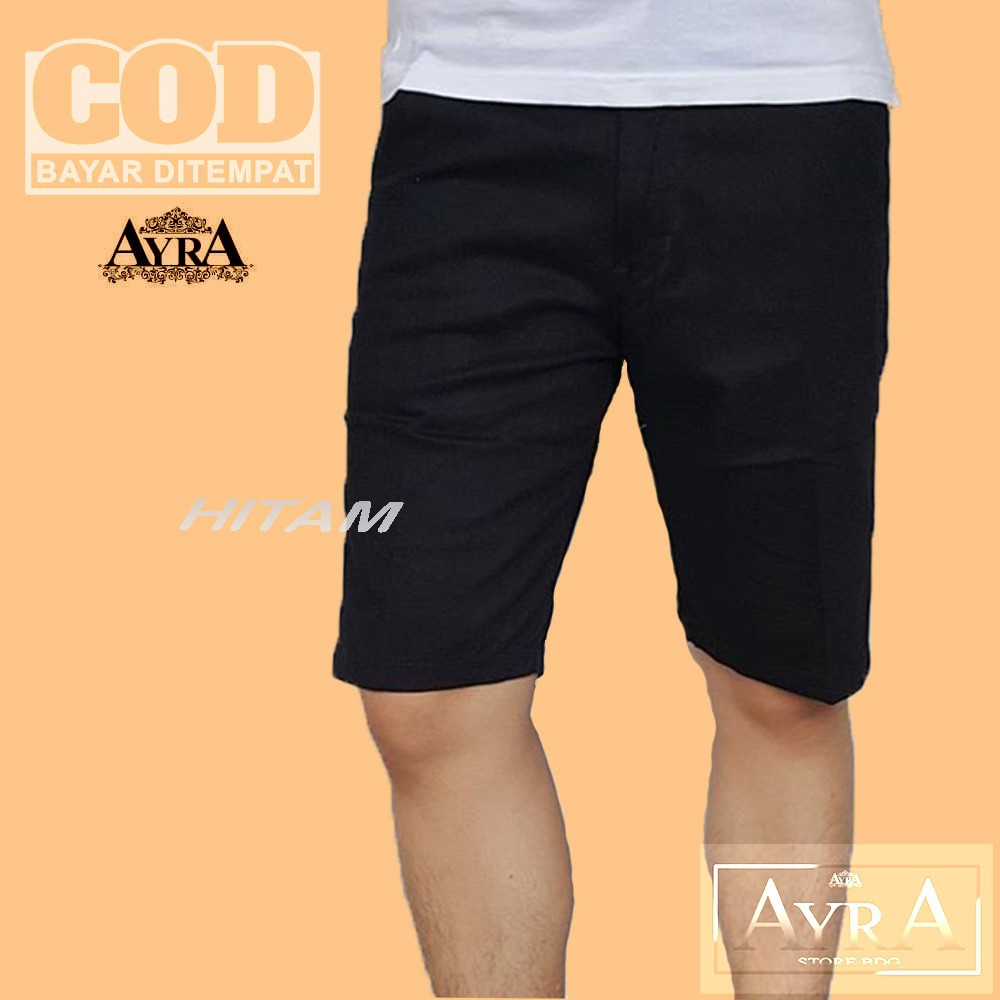 Celana Chino Pendek Motif Polos Hitam Size M L XL Pria