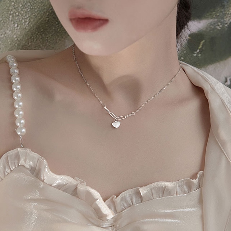 Kalung Rantai Liontin Hati Bahan Alloy Warna Silver Untuk Wanita