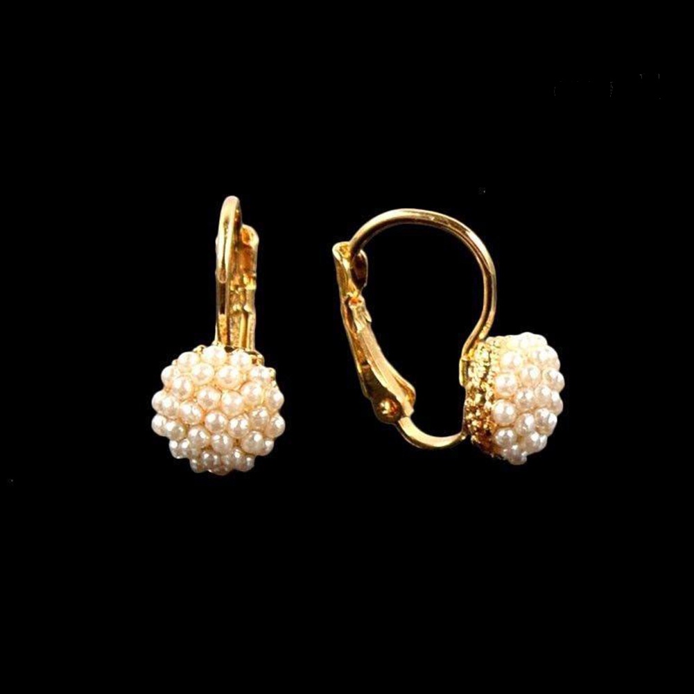 OW@ Fashion Women Round Faux Pearl Charm Leverback Earrings Piercing Jewelry Gift