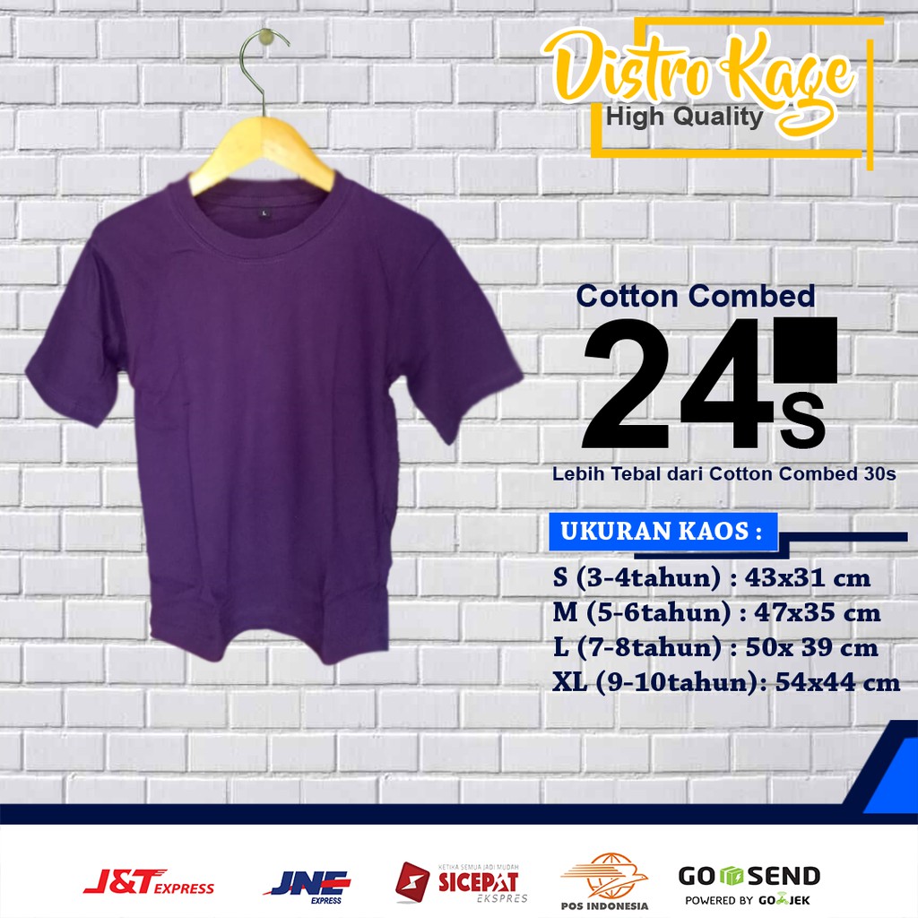 KAOS POLOS ANAK LAKI LAKI WARNA UNGU PURPLE COTTON COMBAD 30S