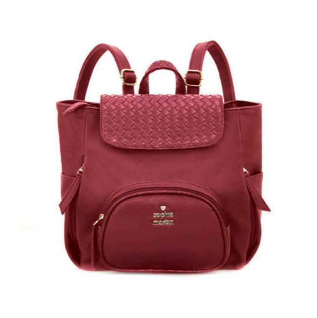TAS RANSEL WANITA BACKPACK SOPHIE MARTIN PARIS KULIT MERAH NEDHAYA PROMO