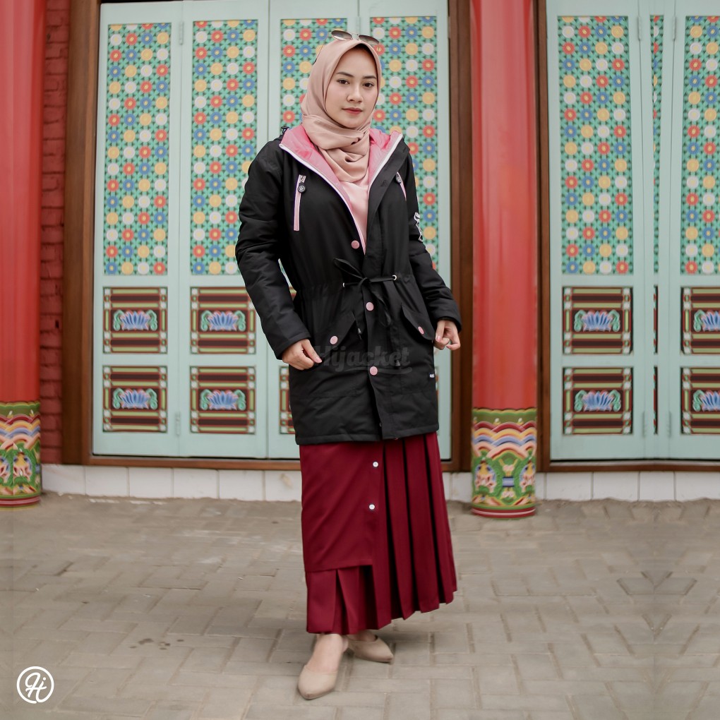 Jaket Parka Wanita Hijacket Montix Black Size L XL XXL Hoodie Waterproof Muslimah Premium-2