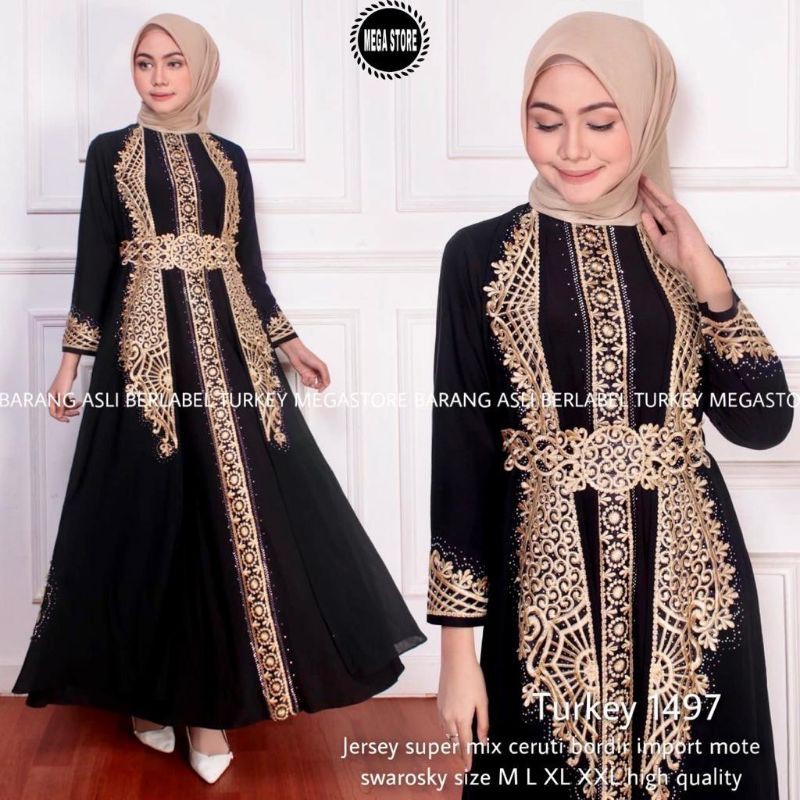 GAMIS MODERN / GAMIS TURKI / GAMIS TERBARU MURAH KEKINIAN / GAMIS  SYARI JERSEY / GAMIS HITAM BORDIR