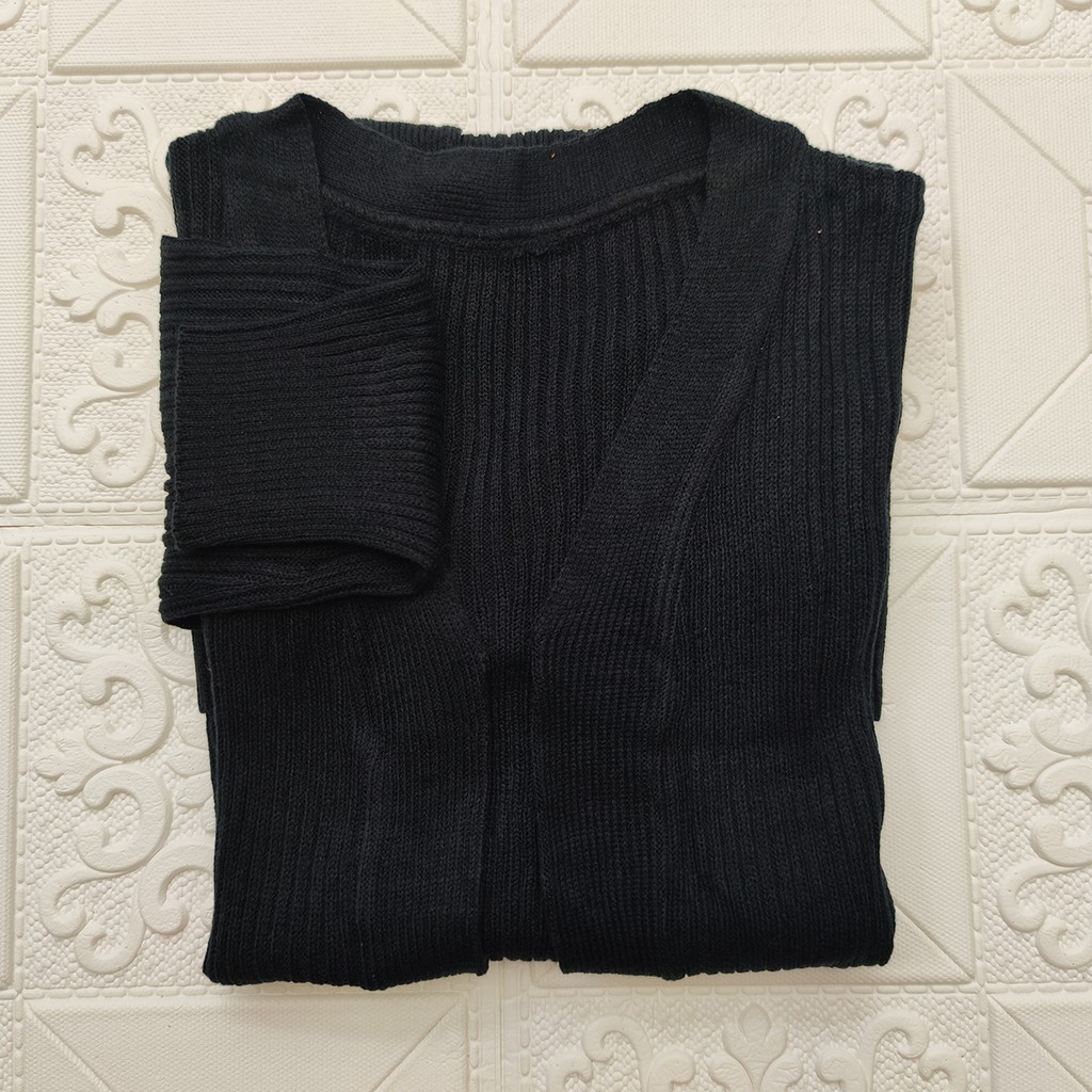 LONG CARDIGAN RAJUT WANITA || CARDY RAJUT || BELLE OVERSIZE / CARDI OUTER / CARDY POLOS-HITAM