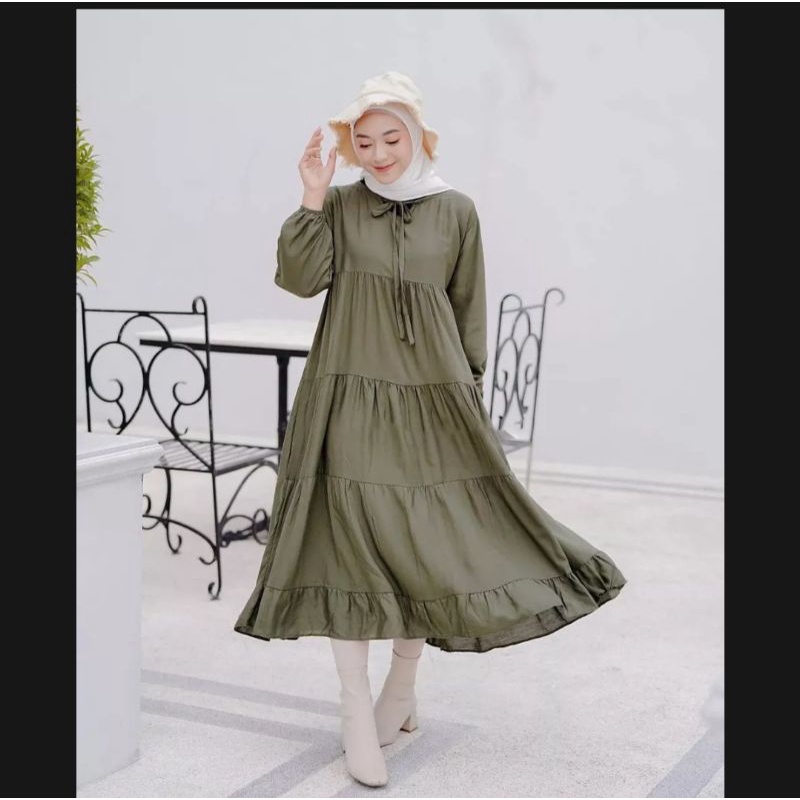 MIDI DRESS KEKINIAN MODERN BUSUI FRIENDLY TERMURAH TERLARIS POLOS RAYON ADEM