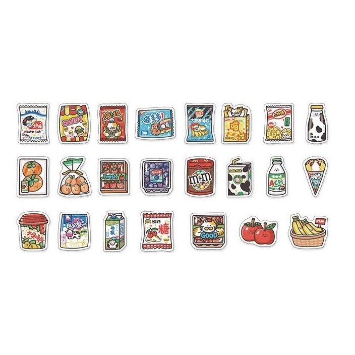 [MILOLI] 46Pcs SWEET DREAMS Deco Sticker DIY Scrapbook Stiker Jurnal Diary Planner Kotak - B0260-A. Snack-3467