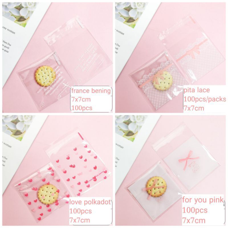 100pcs Plastik packing cookies  7x7 cm  plastik bungkus kue cantik