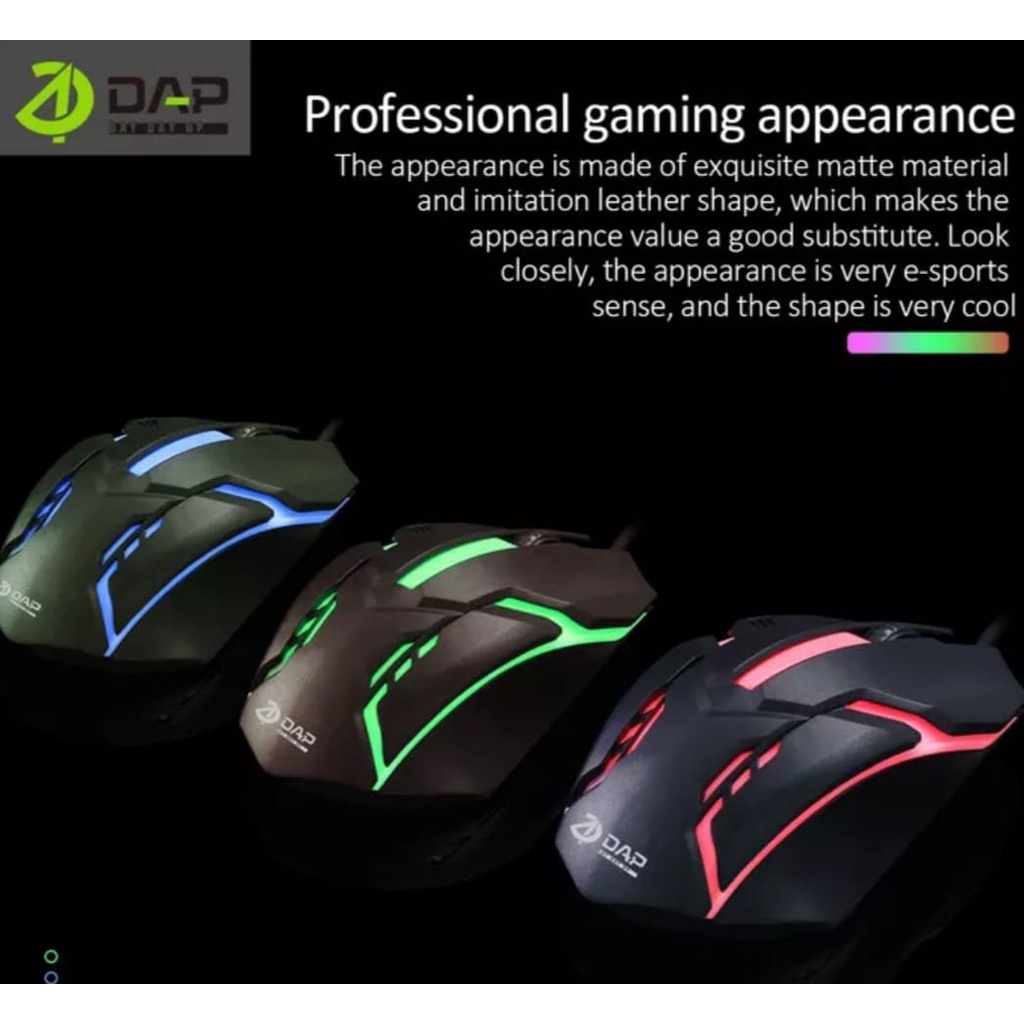 Mouse Gaming Kabel USB Wired DAP M778 ORIGINAL USB LED With Light RGB 1200DPI-Mouse Gaming-Gamers Untuk PC Komputer-Laptop-Windows,Linux,Mac Os