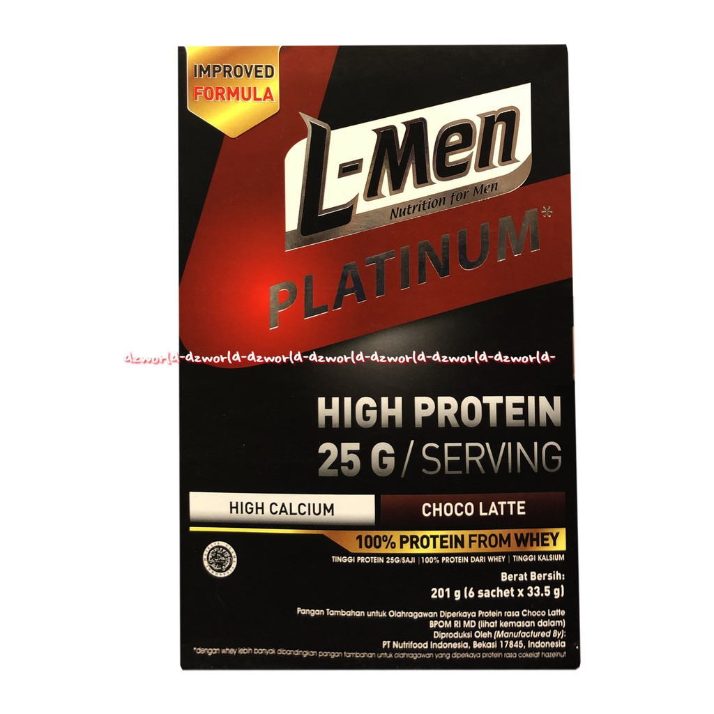 L-Men Platinum 231gr High Protein Choco Latte High Calcium Protein From Whey Lmen Susu Nutrisi Untuk Pria Cowok Agar Lebih Berotot Fitnes L men Bubuk Rasa Coklat Late 6 sachet Kemasan Merah