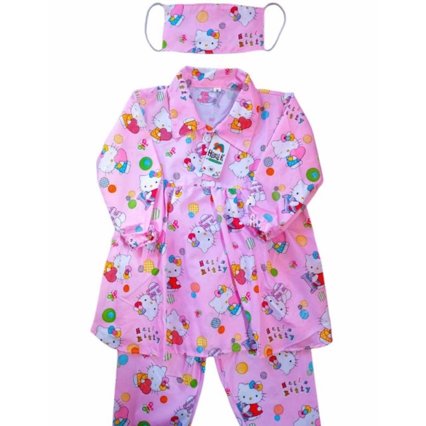 one set - setelan anak plus masker 2-5 tahun/setcel anak/baju anak perempuan-Hk balon