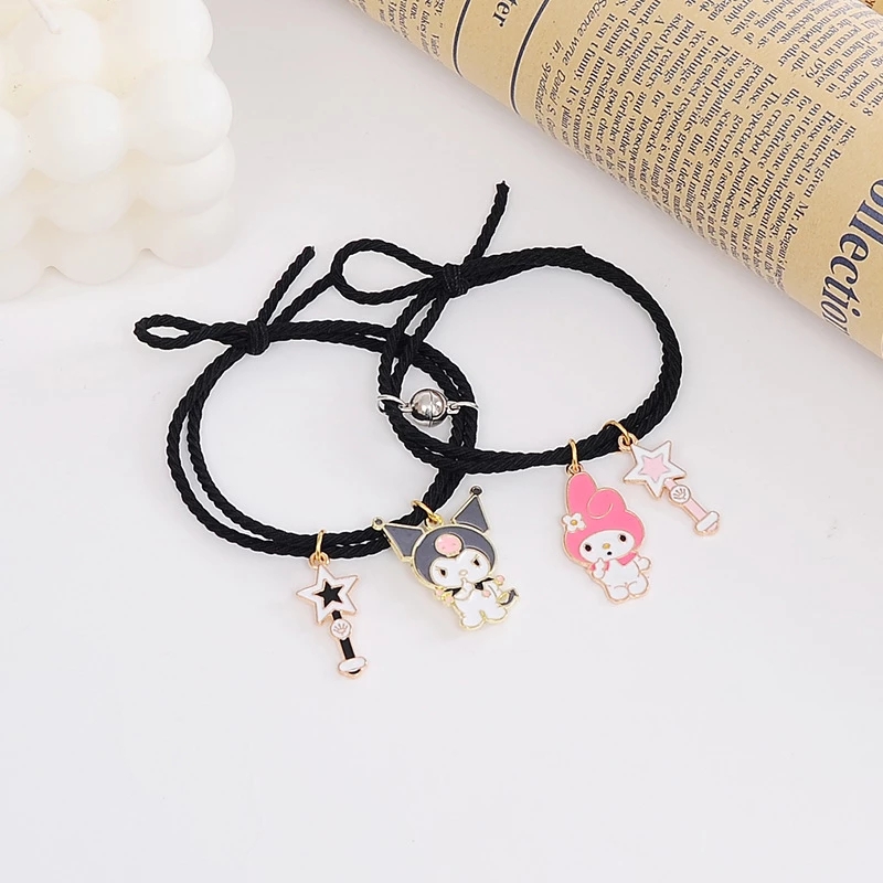 2pcs Gelang Tali Persahabatan Motif Kartun Dengan Magnet Untuk Pasangan