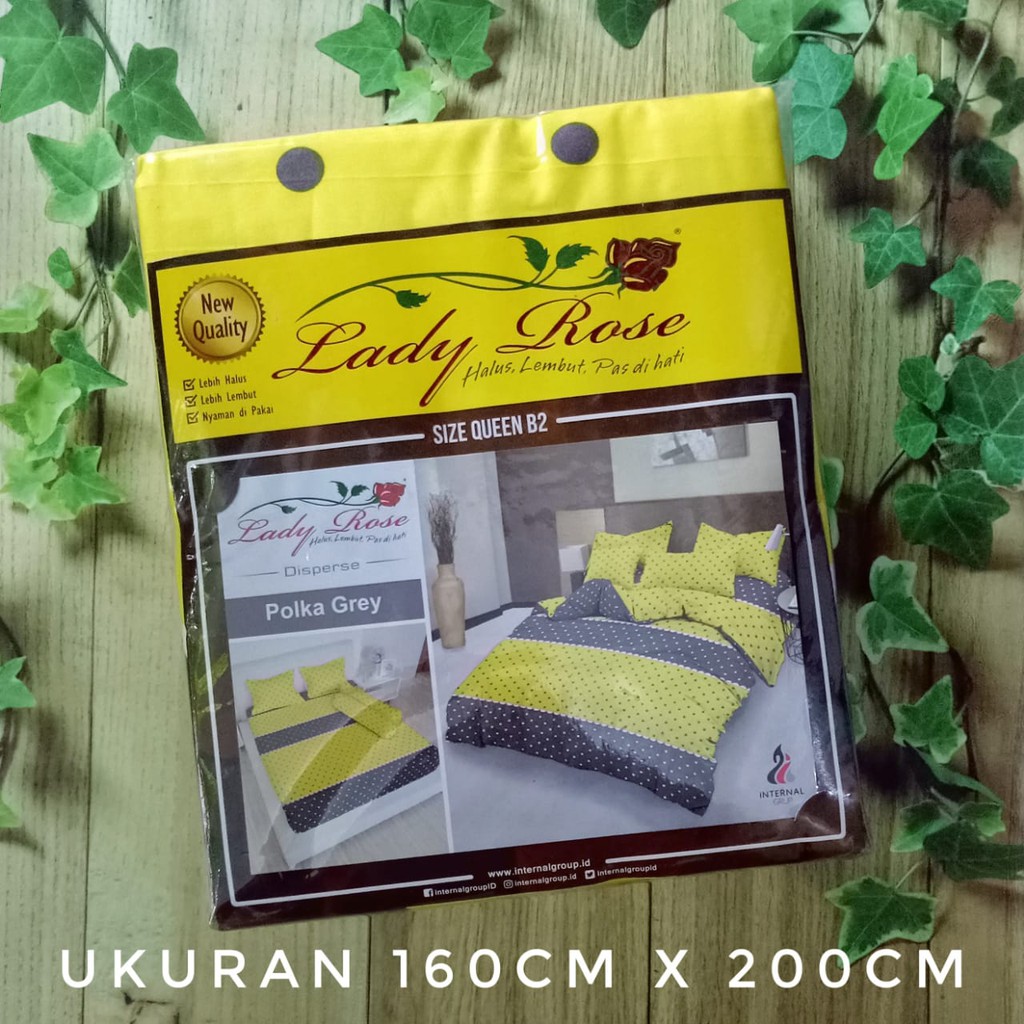 Sprei Lady Rose 160x200 Motif Polka Grey Kuning Polkadot Sprei No 2