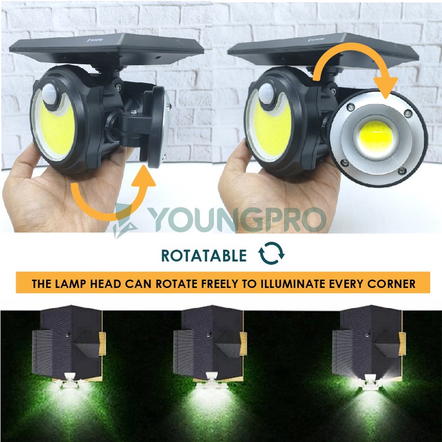 YOUNGPRO Solar Outdoor Light Lampu Dinding 3 Kepala Sensor Gerak YSF-NEO