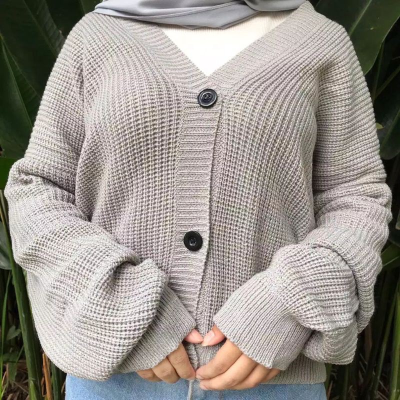 CARDIGAN CROP NACARA RAJUT-Abu muda